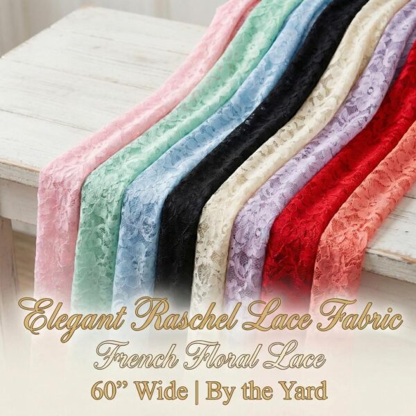 French Floral Lace Fabric  Elegant Raschel Lace, 60" Wide, By The Yard