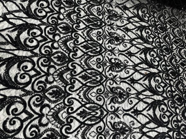 Black Embroidered Floral Lace Fabric Sheer Evening Gown Lace, By The Yard