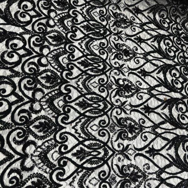 Black Embroidered Floral Lace Fabric Sheer Evening Gown Lace, By The Yard