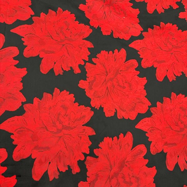 Red Floral Brocade Fabric, Luxury Black Jacquard Evening Dress