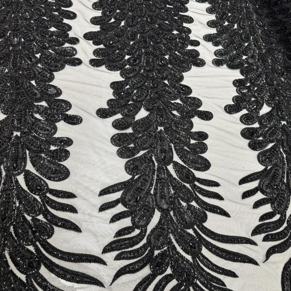 Black Beaded Lace Fabric, Sequin Embroidery Couture Bridal Gown