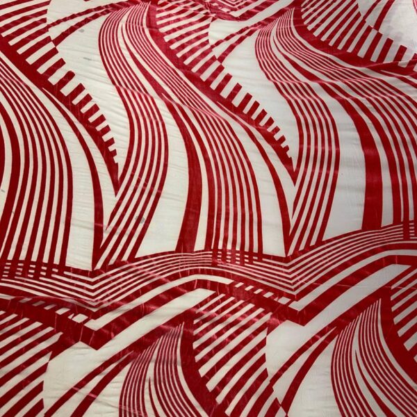 Red Abstract Stripe Velvet Burnout Fabric Sheer Devore, By The Yard