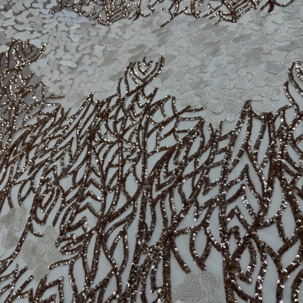 Bronze Sequin Lace Fabric Ivory Tulle, Bridal Gown Embroidery