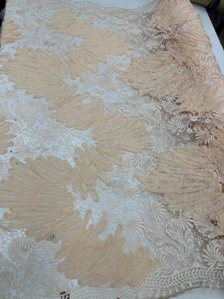 Blush 3D Guipure Lace Fabric  Champagne Floral Appliqué Couture Material by Yard