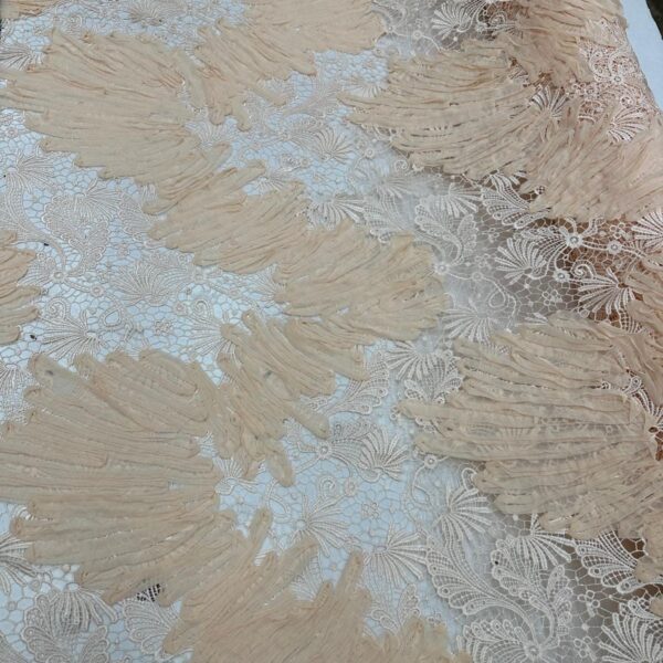 Blush 3D Guipure Lace Fabric  Champagne Floral Appliqué Couture Material by Yard