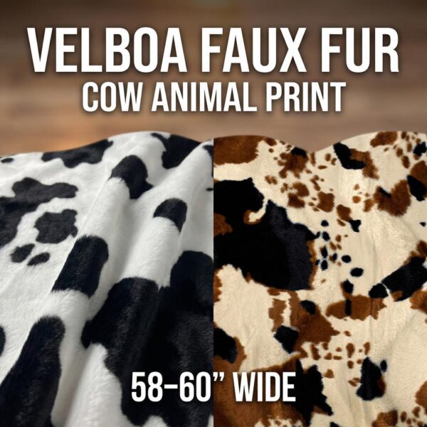 Cow Print Velboa Faux Fur Fabric  Soft Stretch, 58-60" Wide