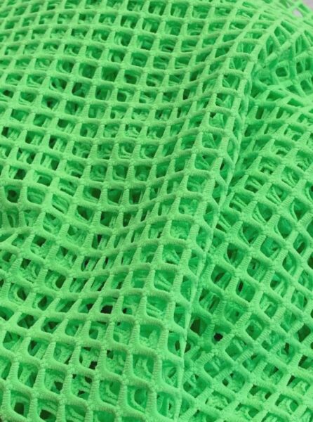 Green Two Way Stretch Big Hole Fishnet Diamond Mesh Fabric, Sheer Net Fabric by the Yard, Costume Dance Apparel Mesh