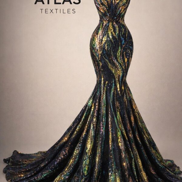 Multi Color Sequin Lace Fabric Iridescent Mermaid Pattern, Luxury Evening Gown Material