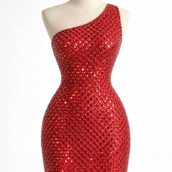 Luxury Red Rhinestone Fabric by the Yard, Diamond Crystal Mesh Fabric, Glam Sparkle Dress Material, High End Couture Embellished Fabric