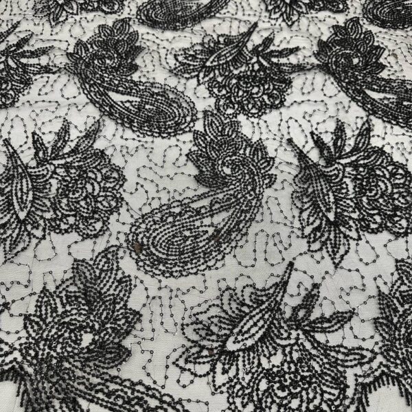 Black Beaded Lace Fabric by the Yard, Floral Sequin Embroidered Mesh Lace, Luxury Evening Gown Fabric, Sheer Decorative Lace Material