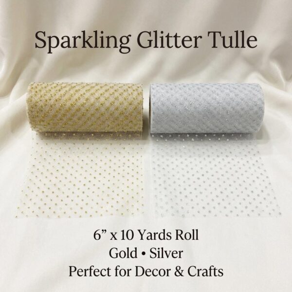 Sparkling Glitter Tulle Roll, Gold Silver Wedding Decor Crafts (6" x 10 Yards)