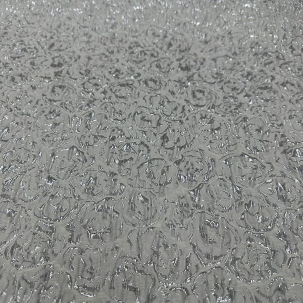 Silver Metallic Floral Brocade Fabric  Luxury Jacquard Flower Textile