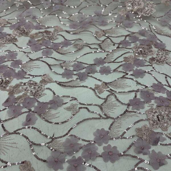 3D Floral Lace Fabric by the Yard – Blush Pink Embroidered Sequin Mesh, Luxury Bridal Lace, Couture Wedding & Evening Dress Fabric