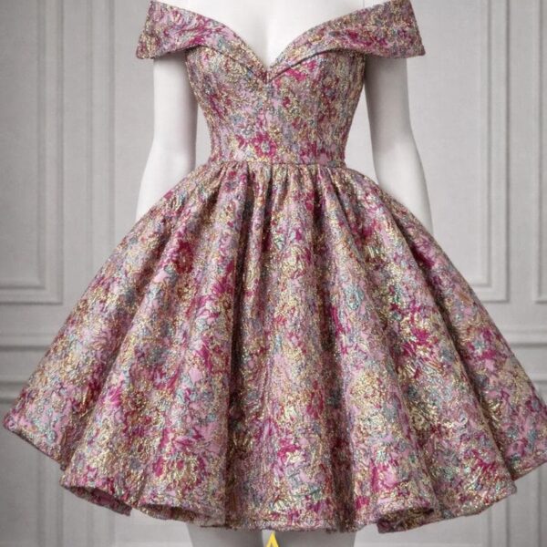 Pink Gold Brocade Fabric Metallic Floral Jacquard, Couture Evening Dress Material