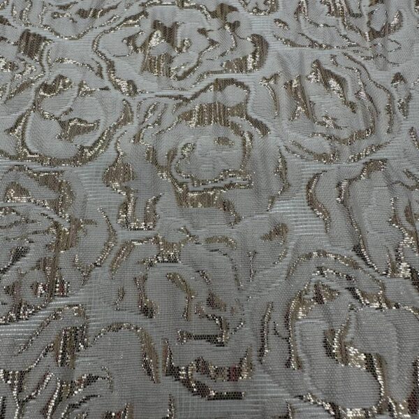 Silver Gold Floral Brocade Fabric  Metallic Jacquard Couture Dress Material by Yard