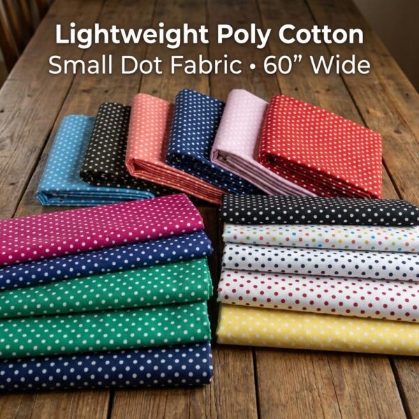 Small Polka Dot Poly Cotton Fabric by Yard, Lightweight 60" Wide Crafts Home Decor