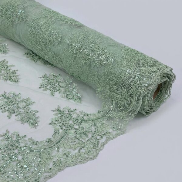 Sage Green Sequin Lace Fabric by Yard Floral Embroidered Mesh Lace Fabric 54 Inch Wide Bridal Lace for Wedding Dress Gown Decor