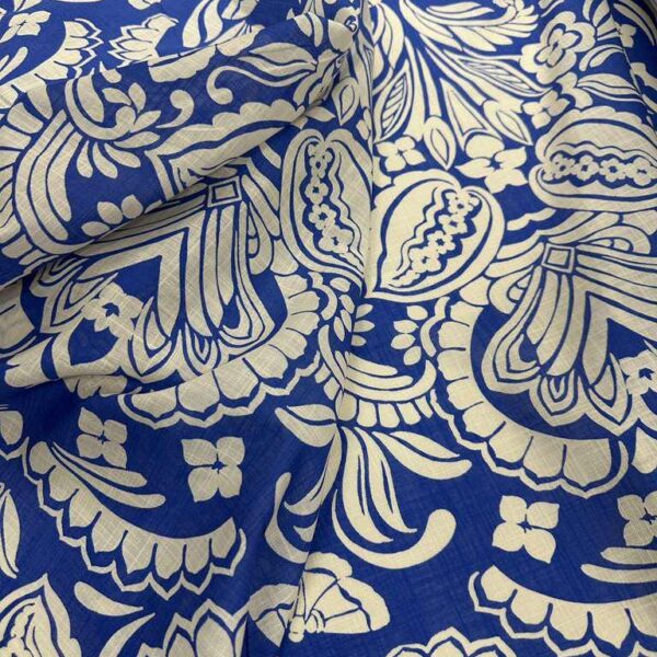 Blue White Floral Cotton Linen Fabric by Yard  Vintage Print Summer Dress Blend
