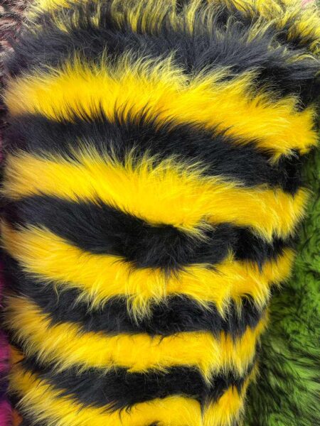 Yellow Black Striped Faux Fur Fabric, Bumblebee Shaggy Pile Costume Cosplay Festival Fur