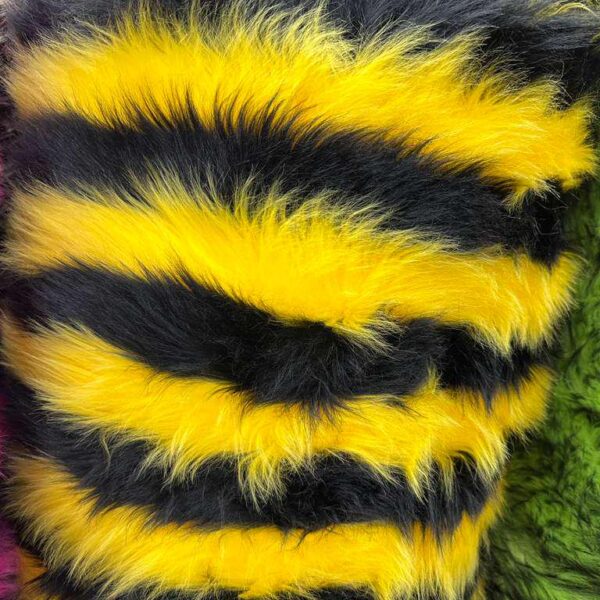 Yellow Black Striped Faux Fur Fabric, Bumblebee Shaggy Pile Costume Cosplay Festival Fur
