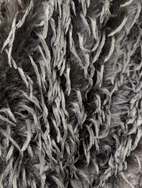 Black Shaggy Faux Fur Fabric  Long Pile Curly Textured Material, 60" Wide