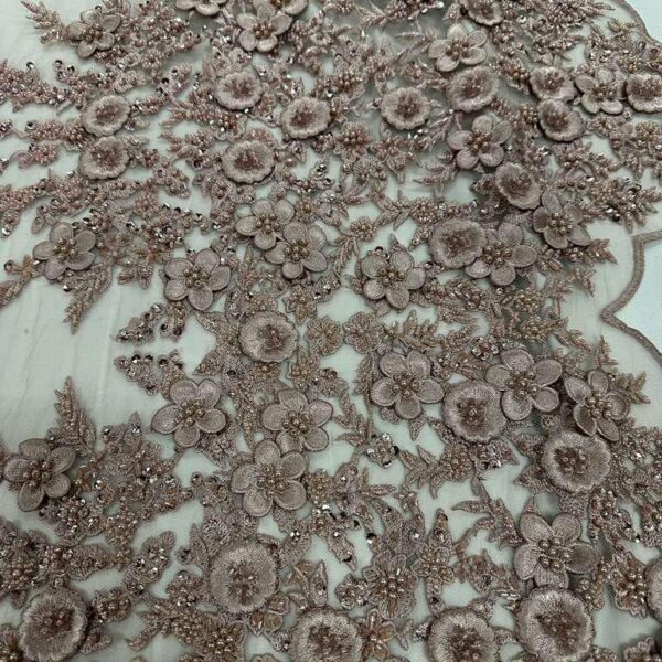 Light Mauve 3D Floral Lace Fabric by the Yard, Beaded Embroidered Lace, Luxury Bridal Lace, Pearl Sequin Lace, Couture Wedding Fabric