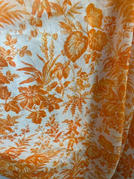 100% Linen Orange Floral Fabric  Lightweight Tropical Summer Dress Material