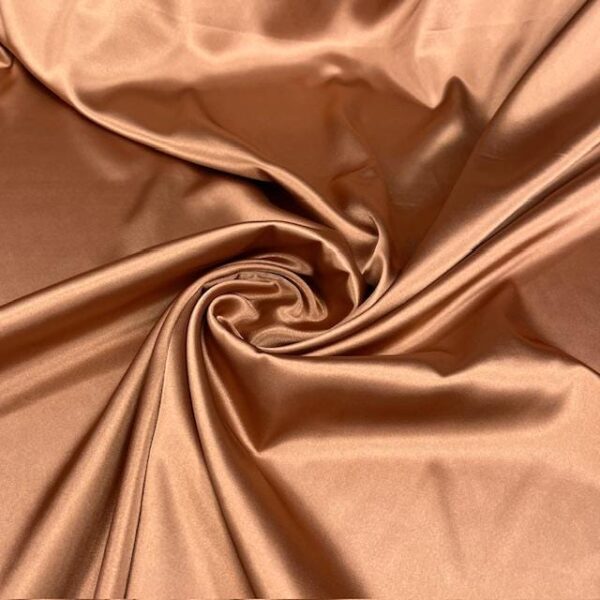 Light Copper Satin Fabric by Yard, 58" Silky Stretch Charmeuse Wedding Bridesmaid Dress Fabric, Rose Gold Metallic Material