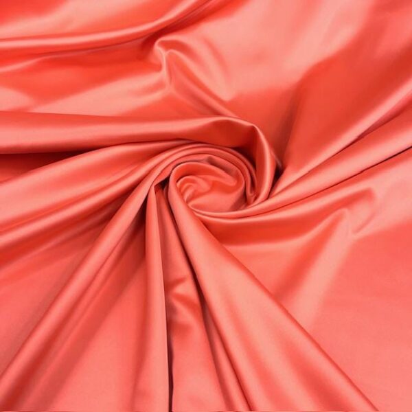 Coral Satin Fabric by Yard, 58" Silky Stretch Charmeuse Wedding Bridesmaid Dress Fabric, Coral Pink Orange Bright Material