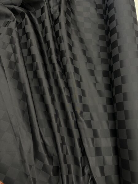 Luxury Black Checkered Satin Fabric by The Yard, Elegant Glossy Jacquard Fabric for Wedding Dress, Tablecloth, Drapery, Formal Decor
