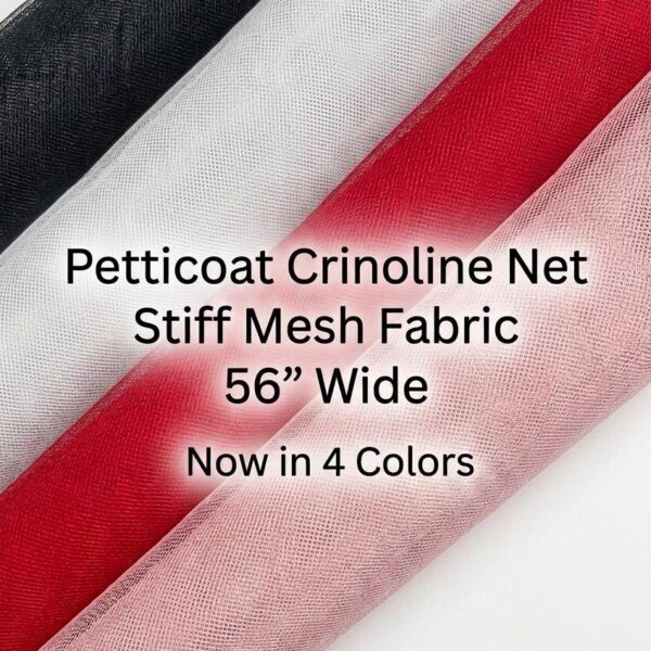 Petticoat Crinoline Net Fabric by the Yard, Stiff Mesh Fabric 56 Inch Wide for Petticoats, Gowns, Costumes & Dress Support