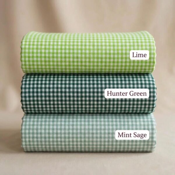 Green Gingham Fabric by the Yard – 1/8 Inch Small Check Poly Cotton 60" Wide Lime Mint Hunter Green for Quilting Dresses