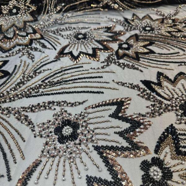 Black Silver Floral Sequin Lace Fabric by the Yard, Luxury Embroidered Mesh Lace, Beaded Evening Dress Fabric, Formal Gown Lace Material