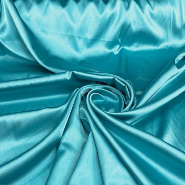 Aqua Blue Satin Fabric by Yard, 58" Silky Stretch Charmeuse Wedding Bridesmaid Dress Fabric, Turquoise Teal Bridal Material