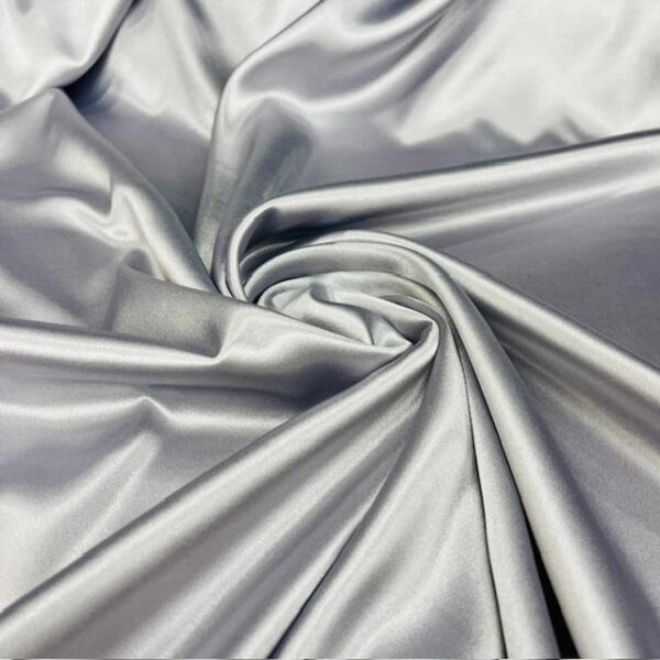 Silver Gray Satin Fabric by Yard, 58" Silky Stretch Charmeuse Wedding Bridesmaid Dress Fabric, Metallic Grey Luxury Material